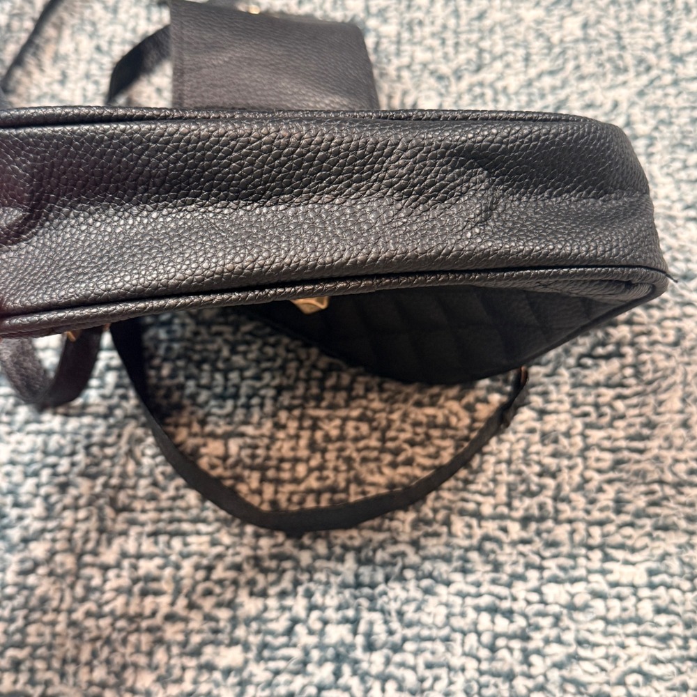 Black Quilted Crossbody Bag Gold Turn Lock Triple Zip Shoulder Purse - Picture 8 of 10
